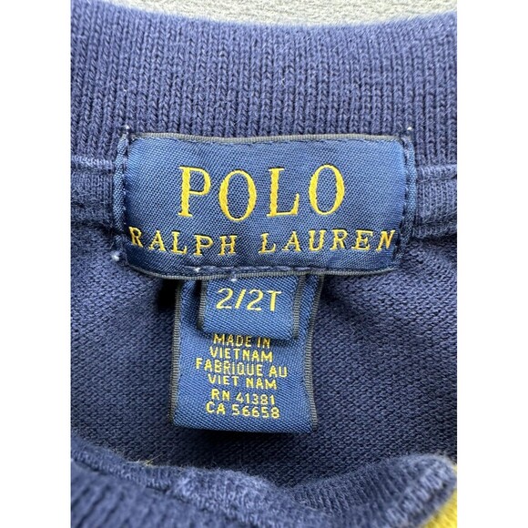 Polo Ralph Lauren Shirt Boys 2T Navy Yellow Colorblock Big Pony Crest Rugby Polo - Picture 4 of 9